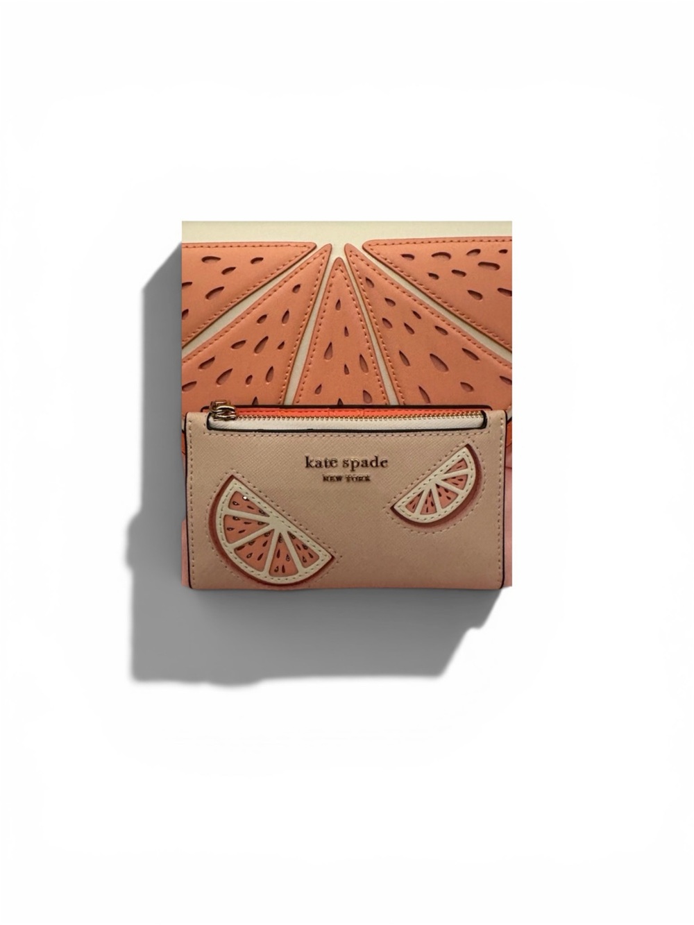 Very rare kate spade Peach and Coral Citrus Appliqué leather Wallet